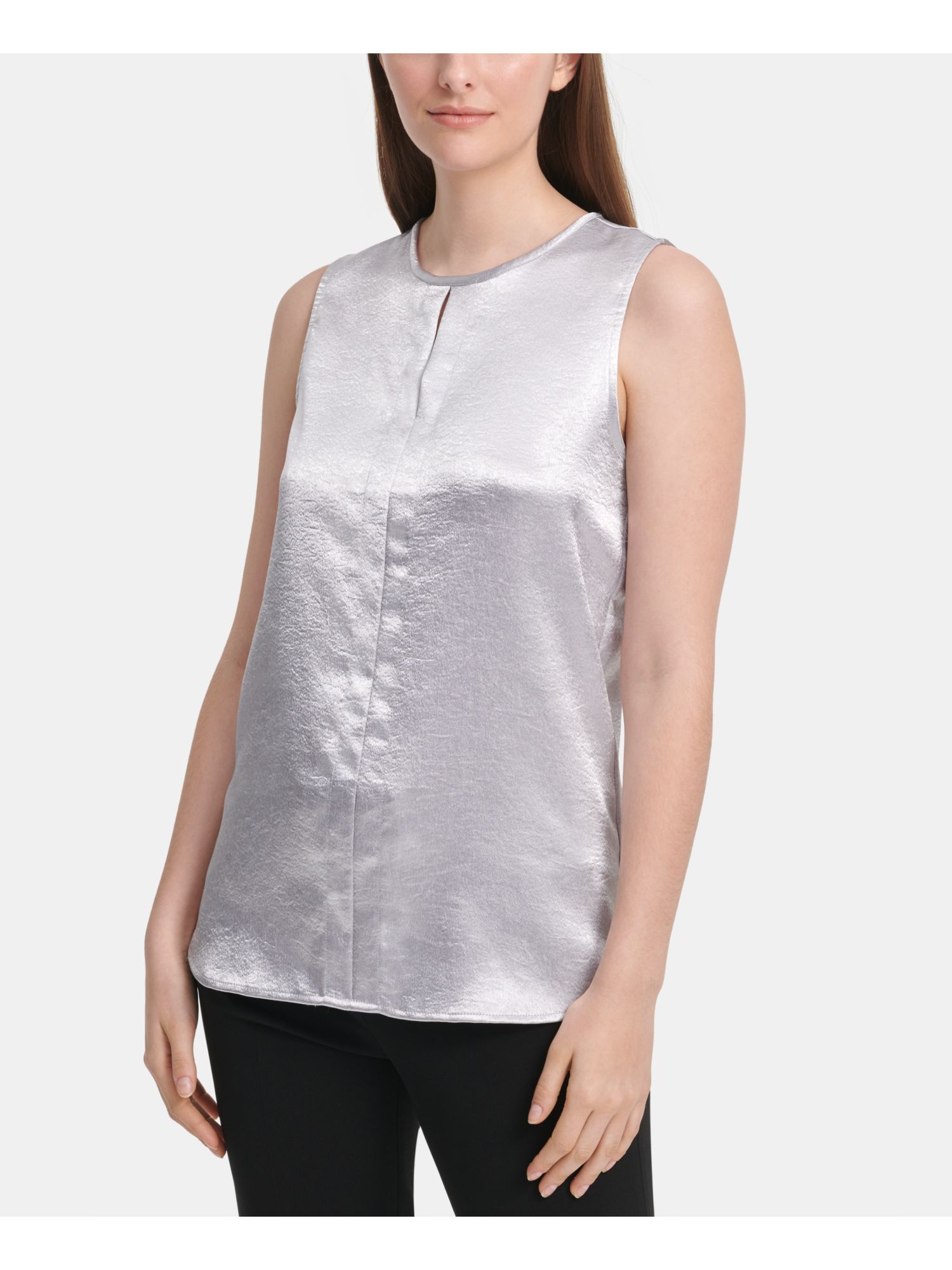 Womens Silver Sleeveless V Neck Hi-Lo Top Size: XL